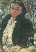Lovis Corinth Portrat Charlotte Corinth in gruner Samtjacke oil painting